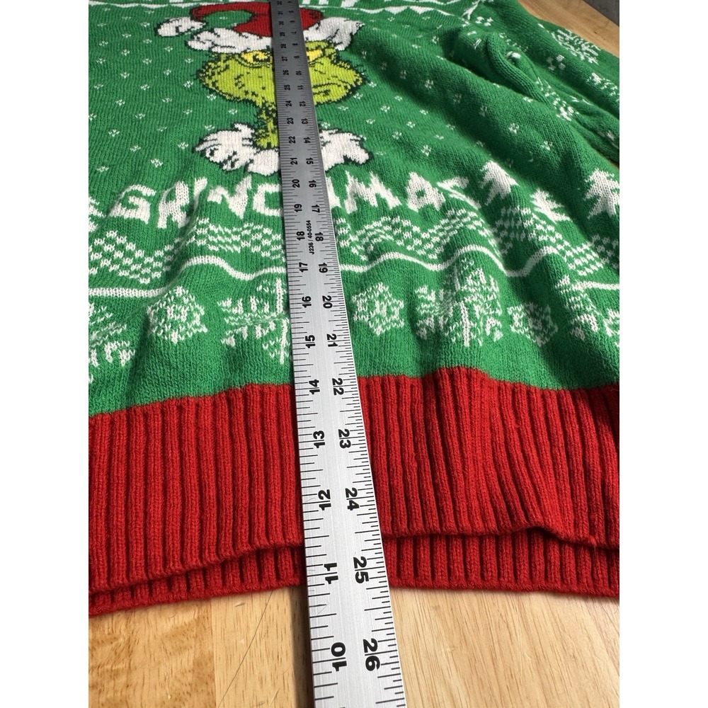 MERRY GRINCHMAS Ugly Christmas Crew Neck Sweater Size M The Grinch Green - Picture 7 of 7